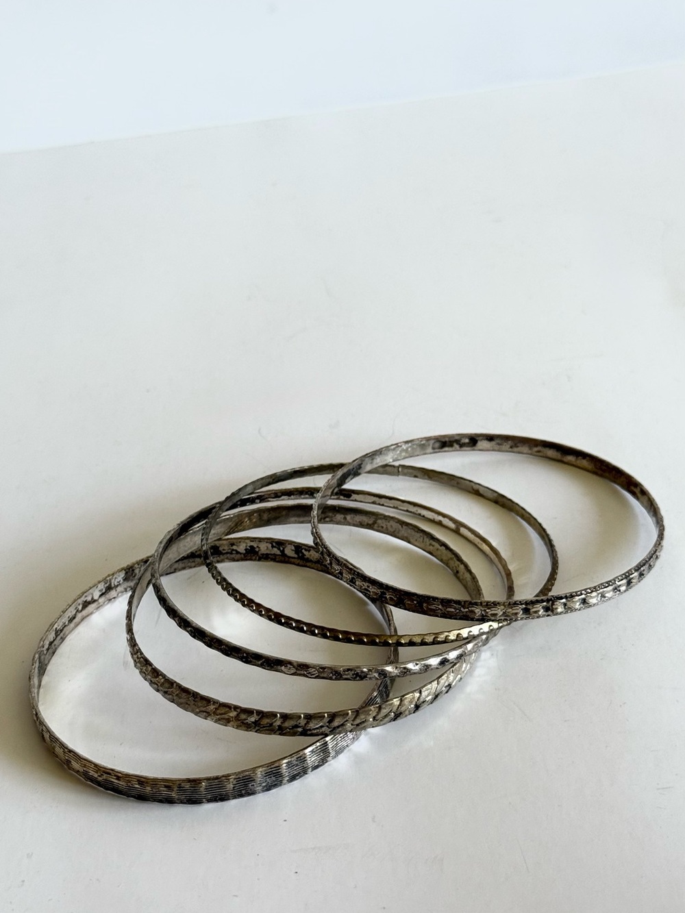 Set of 5 Silver Plate Bangle Bracelets Mixed Texture Stack Boho - Picture 2 of 16